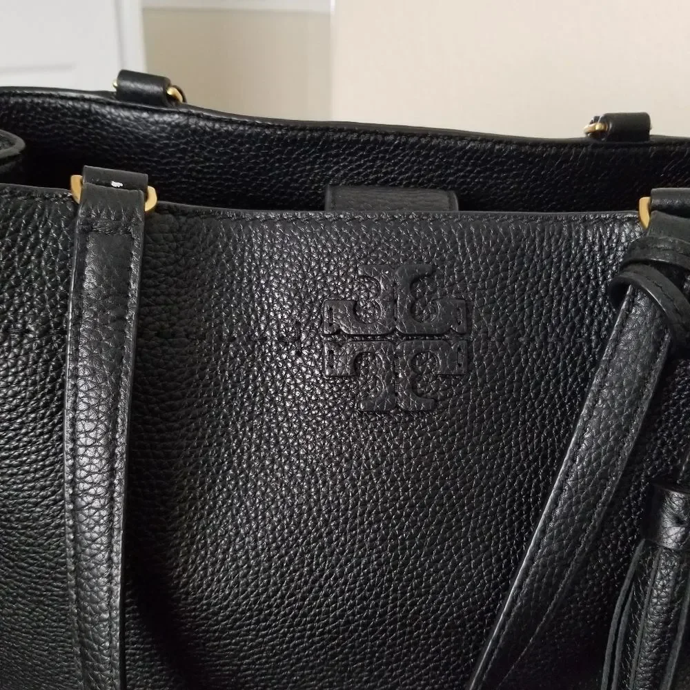 Tory Burch Black Leather Tote with Tassel